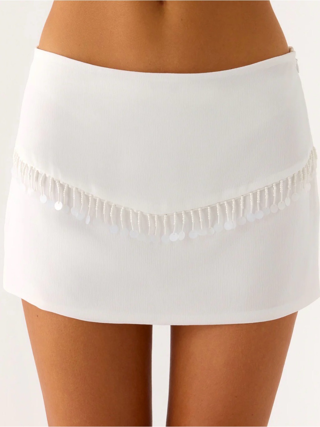 Perfect Celebrity Beaded Mini Skirt - White - Size 12